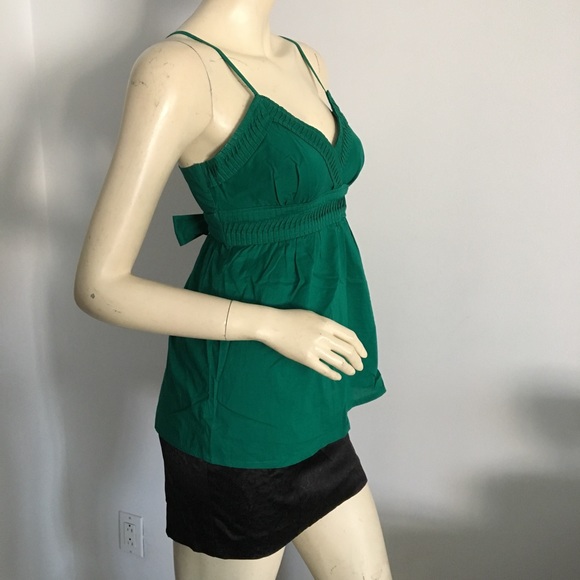 Green spaghetti strap v-neck tank top with empire tie back waist - Picture 4 of 8